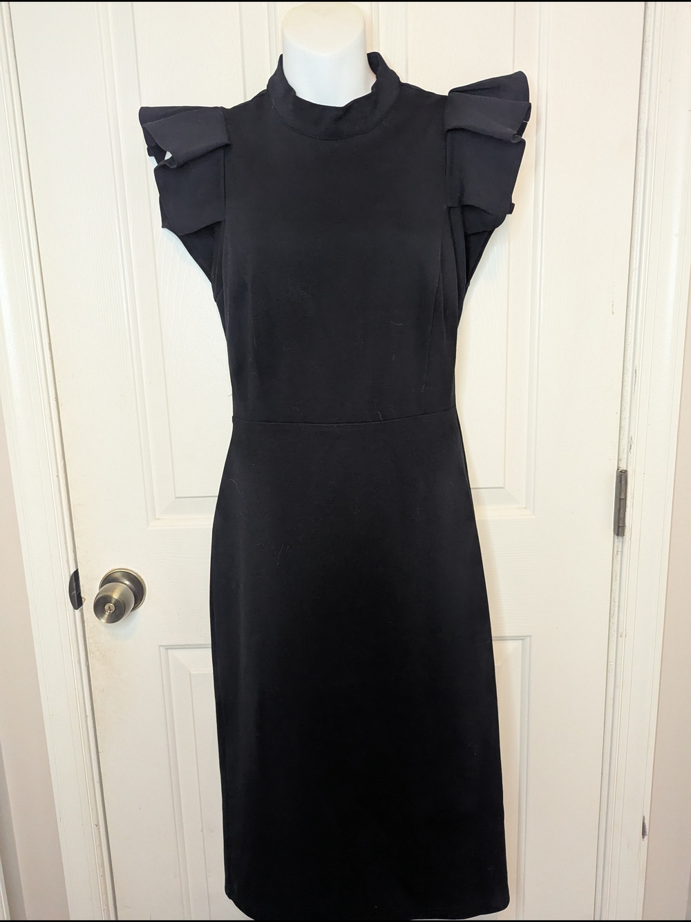 Lulus Stylish Splendor Black Backless Ruffle Sleeve Bodycon Midi Dress Size L